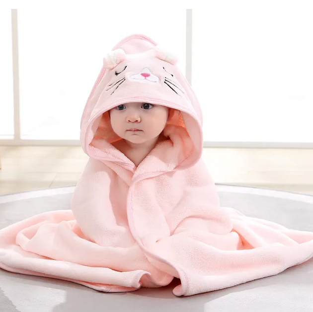 Serviette de bain à capuche lapin rose