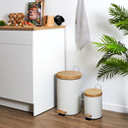 White metal and bamboo pedal bin x2