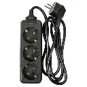 3-way socket extension + earth – 1.5 m – black