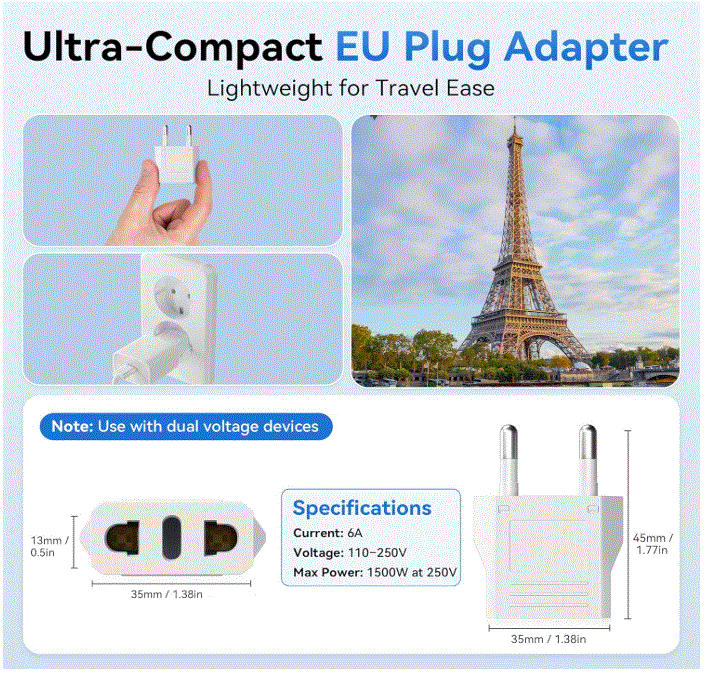 PACK OF 4 US TO EU ADAPTER - UNIDAPT