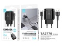 2-port USB 2.4A wall charger + 1 m USB-C cable, black