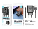 2-port USB 2.4A wall charger + 1 m USB-C cable, black