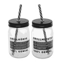 Drinking glass with lid & straw “Grill King / Grill Master”, assorted