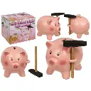 Piggy bank, pig with hammer, approx. 15 cm