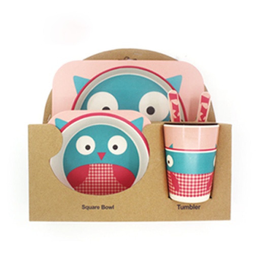 [YY-006 Hibou] Bamboo Owl Baby tableware set