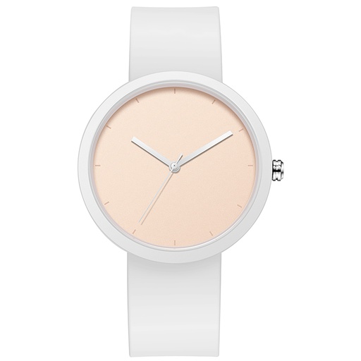 [K3100-15] Montre femme minimaliste, fond cadran nude, bracelet en silicone blanc.
