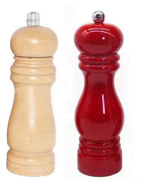 Wooden Salt - Pepper grinder - Red or Natural -18 cm - 7"