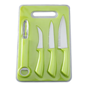 Kit de 3 couteaux éplucheurs, d'un zesteur et de sa planche à découper. Lames en aciers inoxydables. Coloris Vert.