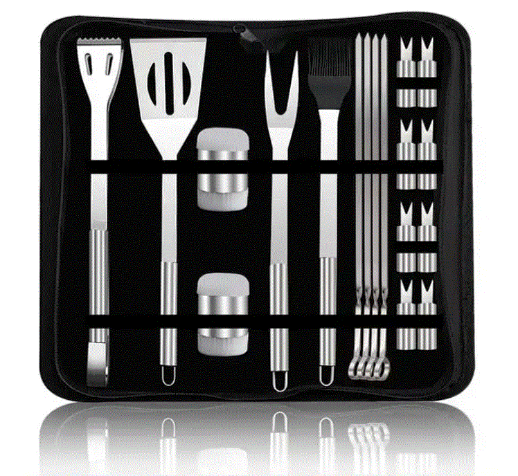 [7 K6] Barbecue Grill tool kit 18pcs, included in a portable folding zippered 